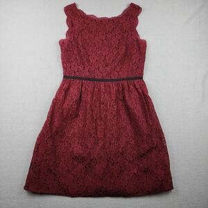 LOFT Dress Womens 2 Red Floral Lace Fit Flare Sleeveless Scoop Neck Party Short